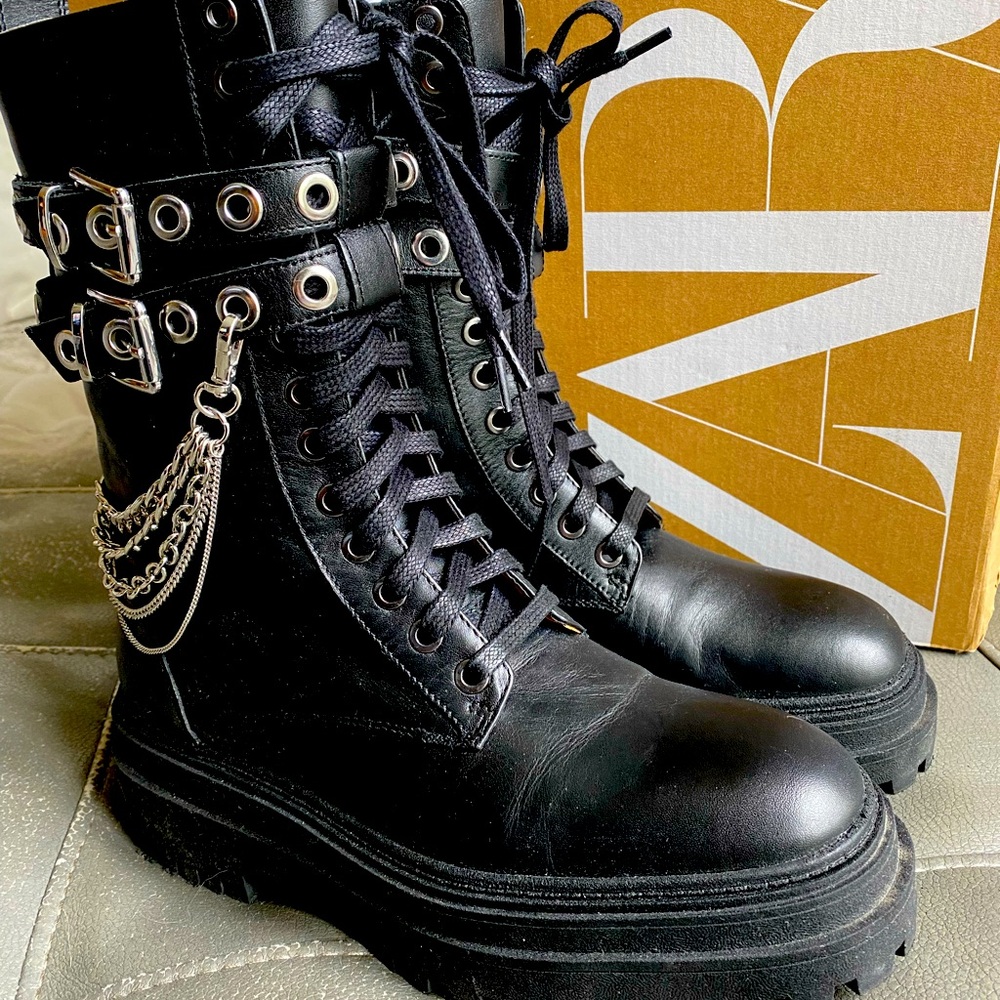Black Biker Boots - Size 7.5